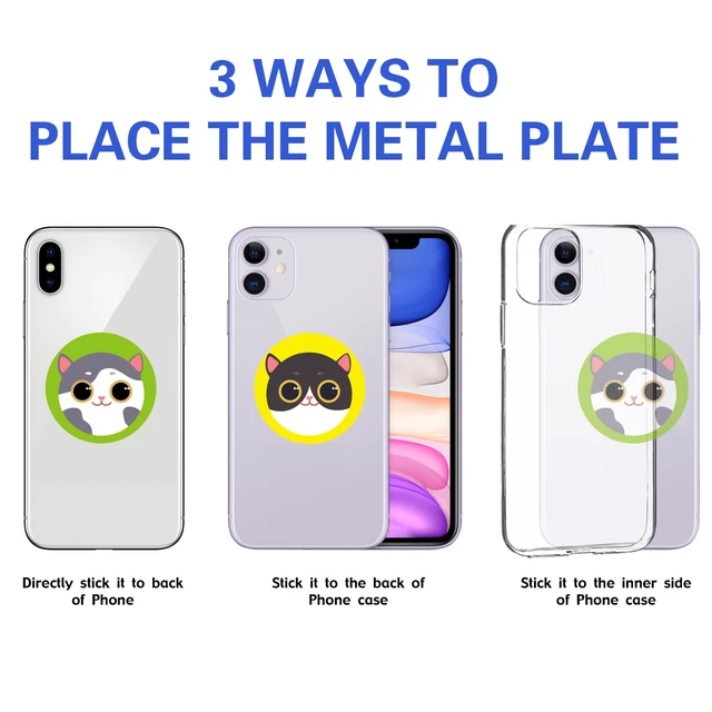 Alt view image 4 of 4 - 9 Pieces Round Metal Plate Mount for Magnetic Cell Phone Car Mount, Universal Metal Disc Replacement Sticker for Phone GPS Magnet Holder Cradle Stand Cute Cat