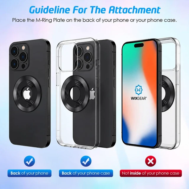 Alt view image 2 of 6 - Adhesive Metal Ring for Phone Case Cover, Thin Sticker Compatible to Magsafe Metallic Plate for iPhone 14 13 12 Pro Max Mini Sticky Round Piece for Magnetic Grip Holder (4 Pack) (Black)