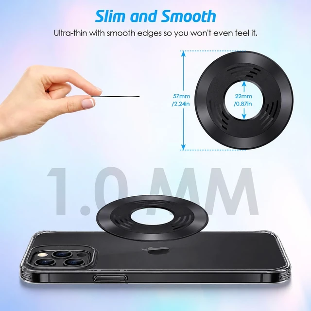 Alt view image 3 of 6 - Adhesive Metal Ring for Phone Case Cover, Thin Sticker Compatible to Magsafe Metallic Plate for iPhone 14 13 12 Pro Max Mini Sticky Round Piece for Magnetic Grip Holder (4 Pack) (Black)
