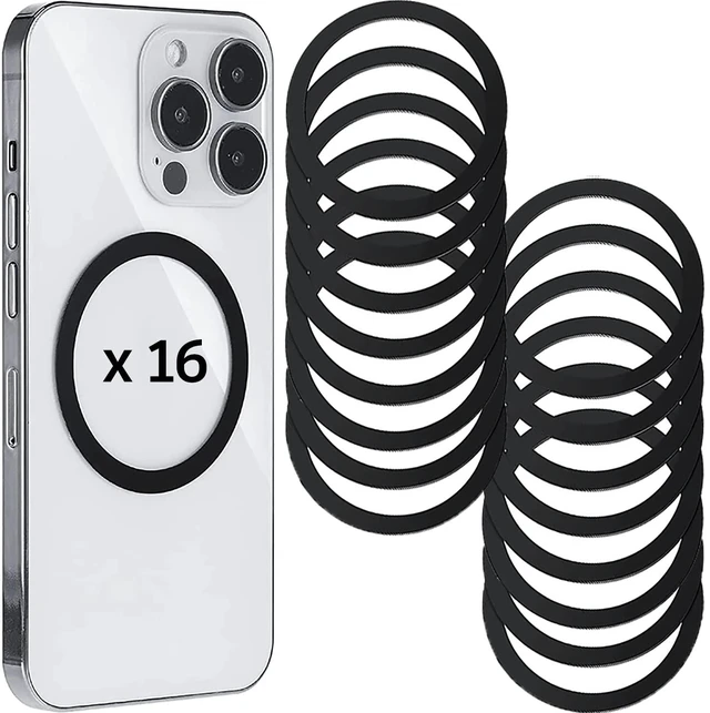 Main image of Compatible with Magsafe Magnetic Rings 16 Pack Set - Mag Safe Metal Rings - Add Magsafe to Any Cell Phone Case - Black Round Magnet Sticker
