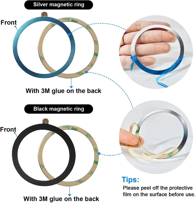 Alt view image 2 of 7 - Compatible with Magsafe Magnetic Rings 16 Pack Set - Mag Safe Metal Rings - Add Magsafe to Any Cell Phone Case - Black Round Magnet Sticker