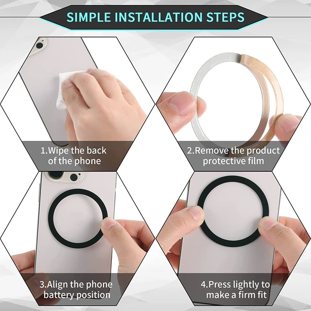 Alt view image 5 of 7 - Compatible with Magsafe Magnetic Rings 16 Pack Set - Mag Safe Metal Rings - Add Magsafe to Any Cell Phone Case - Black Round Magnet Sticker