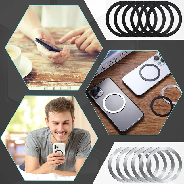 Alt view image 7 of 7 - Compatible with Magsafe Magnetic Rings 16 Pack Set - Mag Safe Metal Rings - Add Magsafe to Any Cell Phone Case - Black Round Magnet Sticker