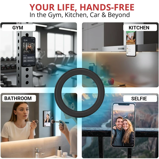 Alt view image 2 of 7 - 3X Stronger Magnetic Sticker for Phone Case, Built-in Magnet (1, Black) | 3000GS MagSafe Conversion Adapter for Gym /Refrigerators, Phone Mount for Hands-free Viewing, Workouts, Recipes and Videos