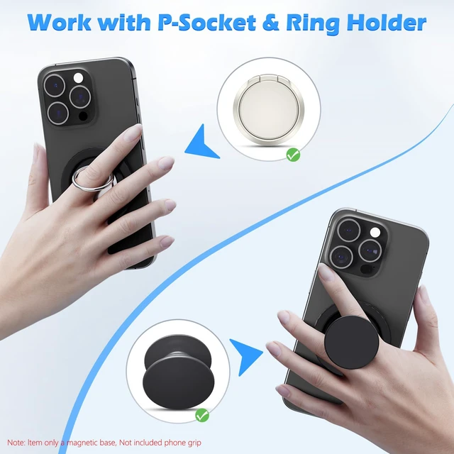 Alt view image 3 of 7 - Magnetic Base Compatible with PopSocket Phone Grips and MagSafe iPhone Series Case, Removable Kindle/Phone Holder Base, Thin & Light Portable Plate, Pure Black