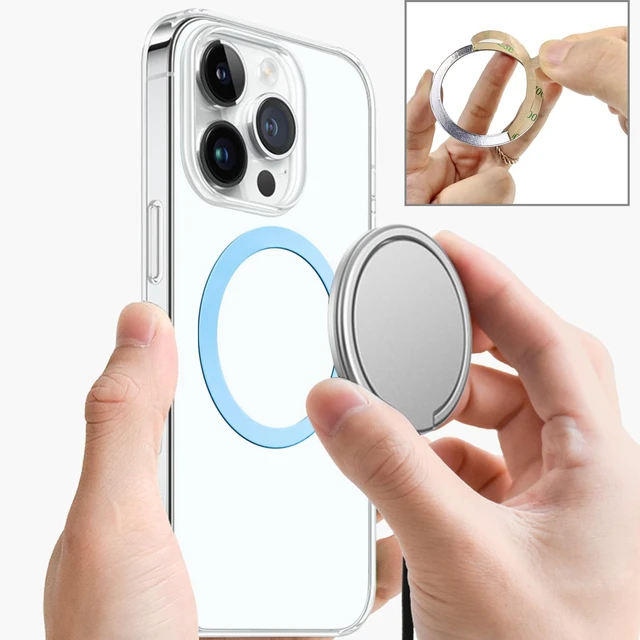 Alt view image 3 of 6 - Universal Metal Ring Sticker, 3Pcs, Blue | Compatible with iPhone/Samsung/Android Cellphones, Magnetic Phone Charger/Mount/Holder Conversion
