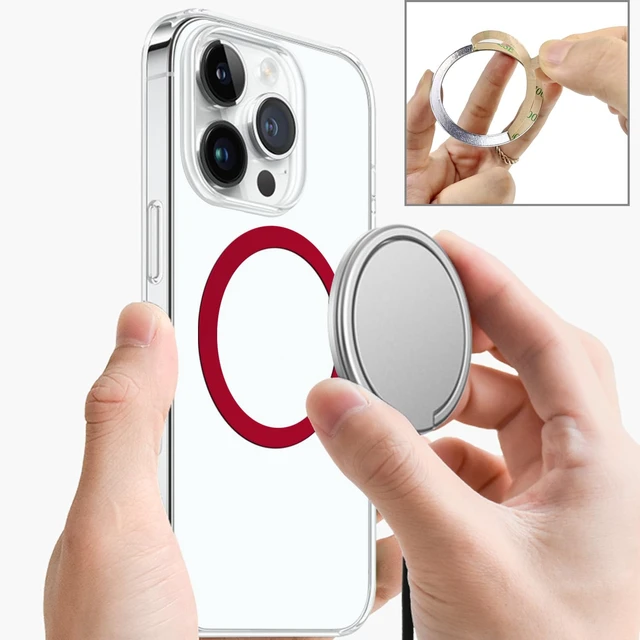 Alt view image 3 of 6 - Universal Metal Ring Sticker, 3Pcs, Red | Compatible with iPhone/Samsung/Android Cellphones, Magnetic Phone Charger/Mount/Holder Conversion
