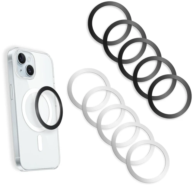 Main image of 10 Pack Universal Metal Rings, Magnetic Ring for Phone Cases | Ultra-Thin Wireless Charging Magnetic Ring for Wireless Charger Case (5 Silver+5 Black)