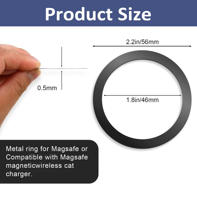Alt view image 2 of 7 - 10 Pack Universal Metal Rings, Magnetic Ring for Phone Cases | Ultra-Thin Wireless Charging Magnetic Ring for Wireless Charger Case (5 Silver+5 Black)