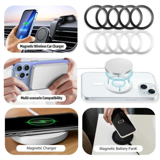 Alt view image 7 of 7 - 10 Pack Universal Metal Rings, Magnetic Ring for Phone Cases | Ultra-Thin Wireless Charging Magnetic Ring for Wireless Charger Case (5 Silver+5 Black)