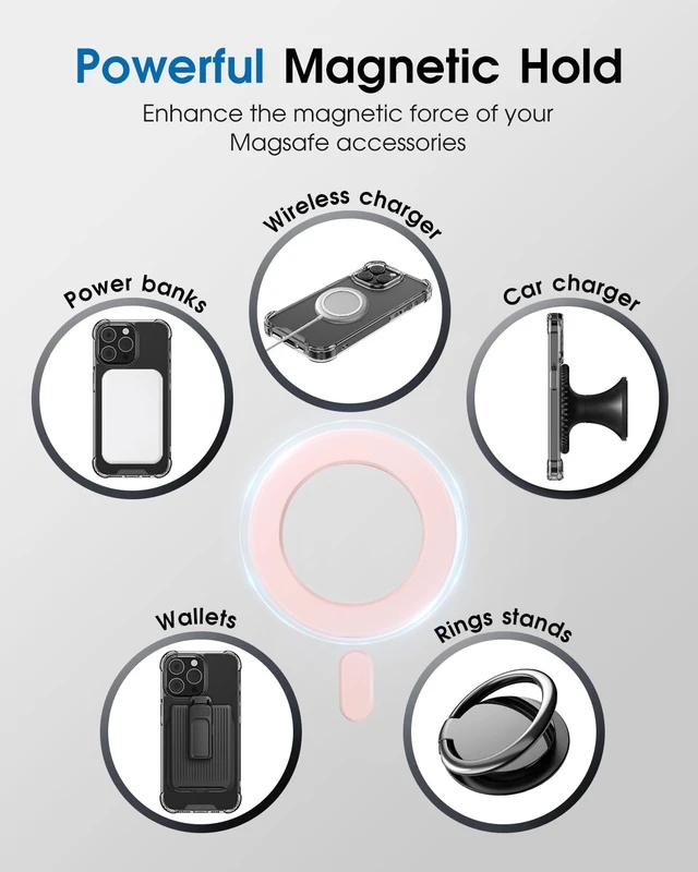 Alt view image 5 of 7 - for Magsafe Magnet Sticker,2PCS,Magnetic Adapter Ring for Phone Cases&Wireless Charging,Mag Safe Accessories,Compatible with iPhone 16/15/14/13,Galaxy S24/S23/S22/Ipad/Kindle (Pink 1PCS)