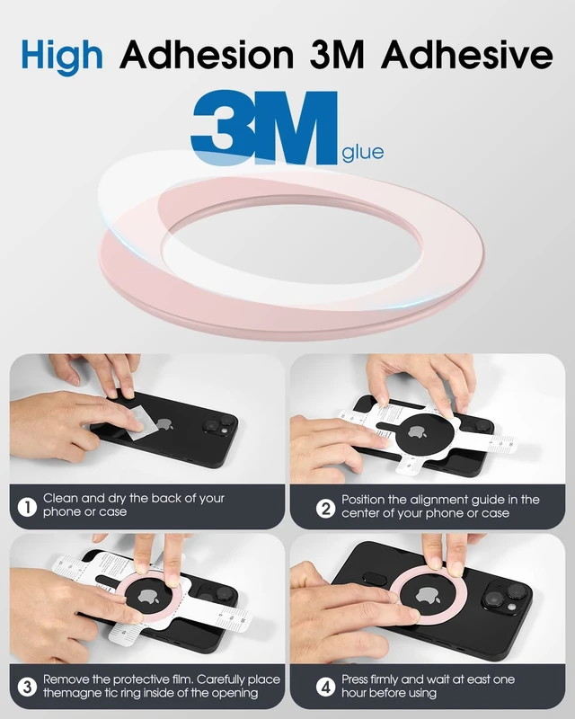 Alt view image 7 of 7 - for Magsafe Magnet Sticker,2PCS,Magnetic Adapter Ring for Phone Cases&Wireless Charging,Mag Safe Accessories,Compatible with iPhone 16/15/14/13,Galaxy S24/S23/S22/Ipad/Kindle (Pink 1PCS)