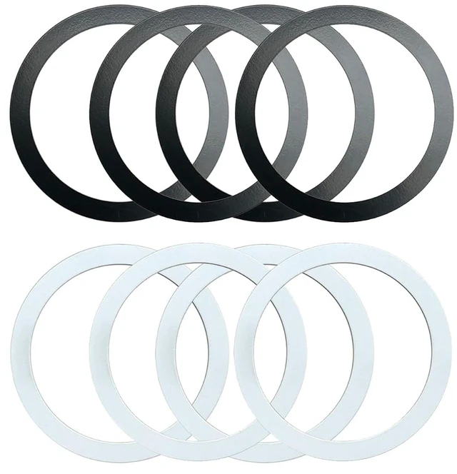 Main image of Universal Metal Rings for Mag Safe Charger/Wallet/Car Mount - Ultra-Thin Magnetic Sticker with 360° Rotation, Compatible for iPhone 12-16 Series & Galaxy S20-S24 8 Pack (4 Black & 4 White)