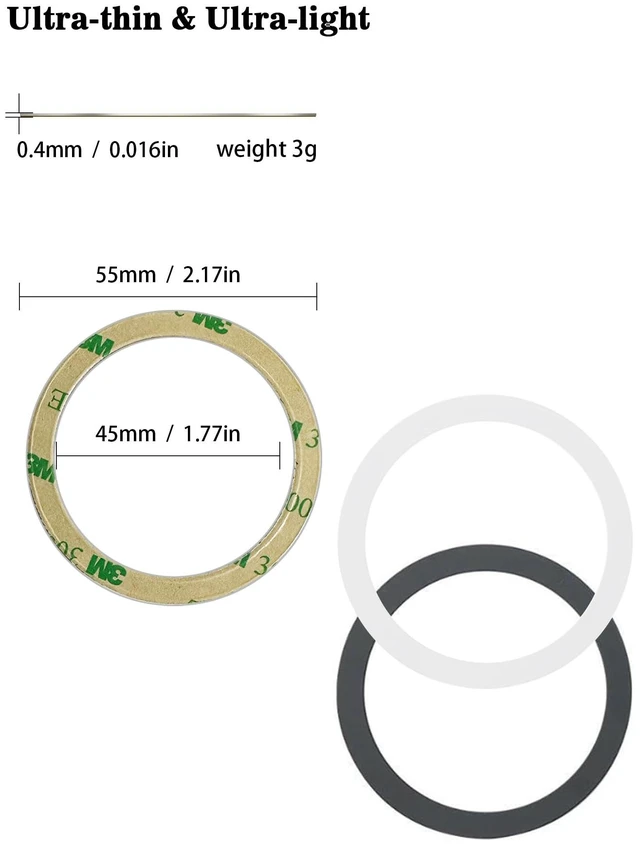 Alt view image 6 of 6 - Universal Metal Rings for Mag Safe Charger/Wallet/Car Mount - Ultra-Thin Magnetic Sticker with 360° Rotation, Compatible for iPhone 12-16 Series & Galaxy S20-S24 8 Pack (4 Black & 4 White)