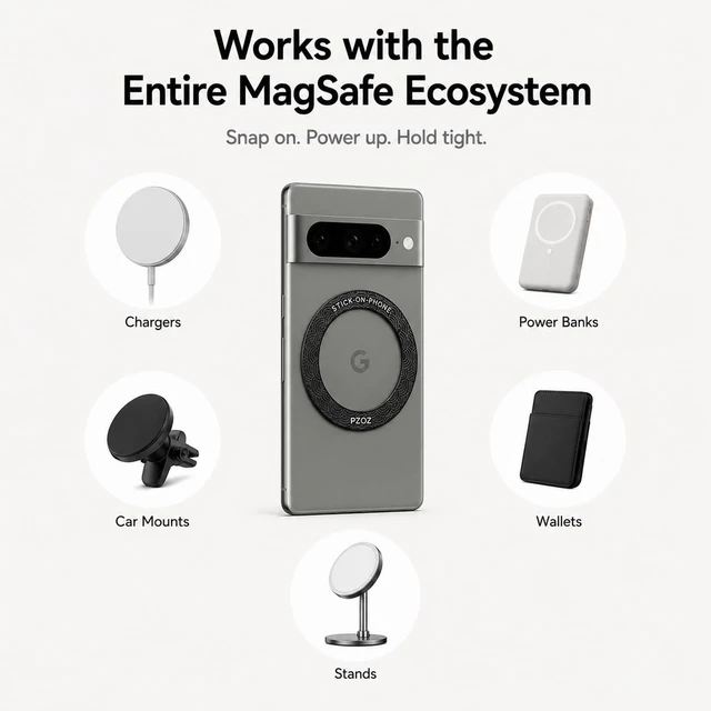 Alt view image 3 of 7 - MagSafe Ring Adapter, Magnetic Ring Sticker for iPhone & Android Phone | Convert non-MagSafe phones into MagSafe-compatible devices with strong magnetic hold and wireless charging support.