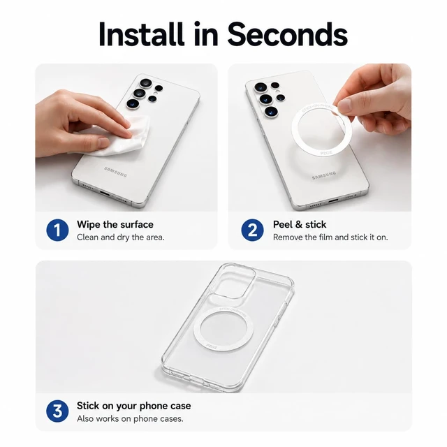 Alt view image 7 of 7 - MagSafe Ring Adapter, Magnetic Ring Sticker for iPhone & Android Phone | Convert non-MagSafe phones into MagSafe-compatible devices with strong magnetic hold and wireless charging support.