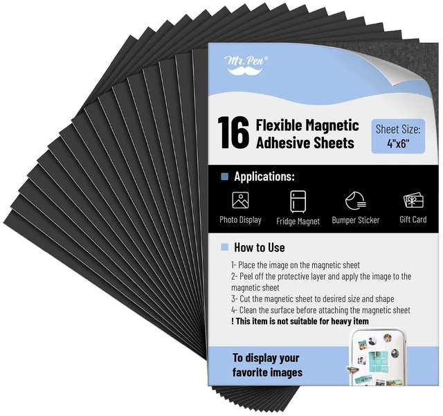 Main image of Adhesive Magnetic Sheets, 4" x 6", 16 Pack, with Adhesive Backing, Flexible Picture Magnets, Cuttable Magnetic Sheets