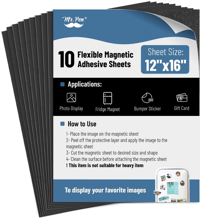 Main image of Flexible Magnetic Sheets with Adhesive Backing, 12" x 16", 10 Pack | Magnet Sheets with Adhesive