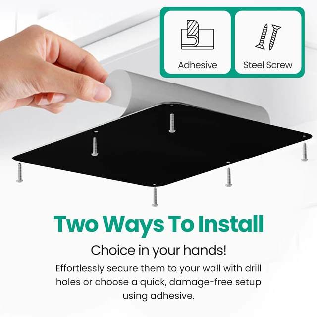 Alt view image 3 of 7 - 17.5inchX11.5inch Large Stainless Steel Plate for Magnets, 3M Adhesive Back, Mounting Screws, Ideal for Magnetic Shelf, Spice Holders, Colorful Magnets as a Gift. Mount Anywhere! (Black, 1 Pack)