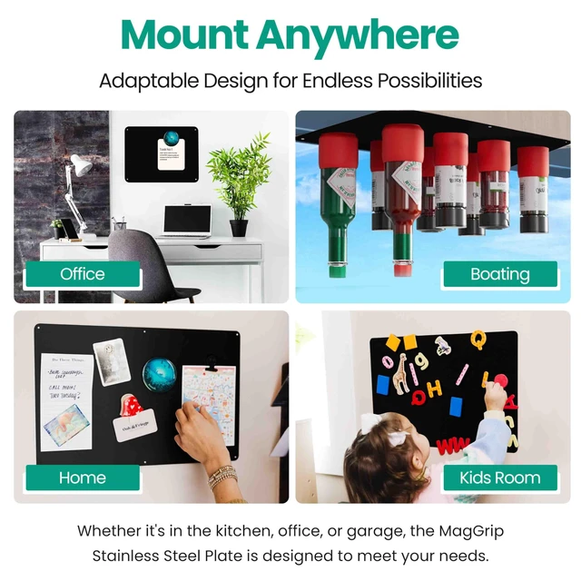 Alt view image 4 of 7 - 17.5inchX11.5inch Large Stainless Steel Plate for Magnets, 3M Adhesive Back, Mounting Screws, Ideal for Magnetic Shelf, Spice Holders, Colorful Magnets as a Gift. Mount Anywhere! (Black, 1 Pack)