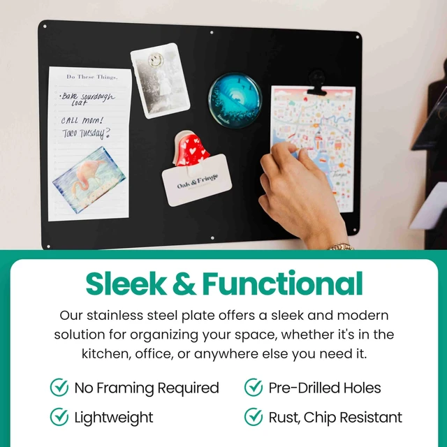 Alt view image 7 of 7 - 17.5inchX11.5inch Large Stainless Steel Plate for Magnets, 3M Adhesive Back, Mounting Screws, Ideal for Magnetic Shelf, Spice Holders, Colorful Magnets as a Gift. Mount Anywhere! (Black, 1 Pack)