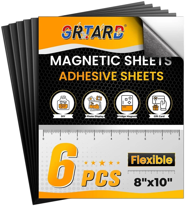 Main image of 8" x 10" Magnetic Sheets with Adhesive Backing, 6 Pack Flexible Magnet Sheets with Adhesive for Stickers, Strong Cuttable Magnetic Sheet for Crafts, Photos, DIY