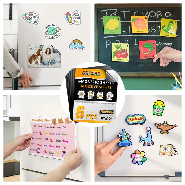 Alt view image 6 of 6 - 8" x 10" Magnetic Sheets with Adhesive Backing, 6 Pack Flexible Magnet Sheets with Adhesive for Stickers, Strong Cuttable Magnetic Sheet for Crafts, Photos, DIY