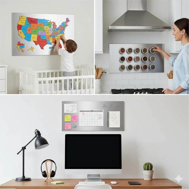 Alt view image 4 of 6 - 17.1" x 11.8" 2 Pack Alloy Steel Magnetic Board - Magnet Bulletin Board to Display Magnetic Letters Numbers Animal, Poetry, Spice Jars, Notes, Photos, Suitable for Wal (2)