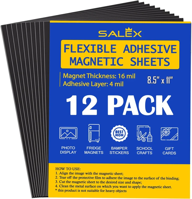 Main image of Magnetic Sheets with Adhesive Backing for Crafts, DIY. 12 Strong Craft Magnets 8.5" x 11" to Make Flexible Magnet Self Sticky Tapes, Strips, Squares, Sheet for School Classroom Board, Fridge, Photos