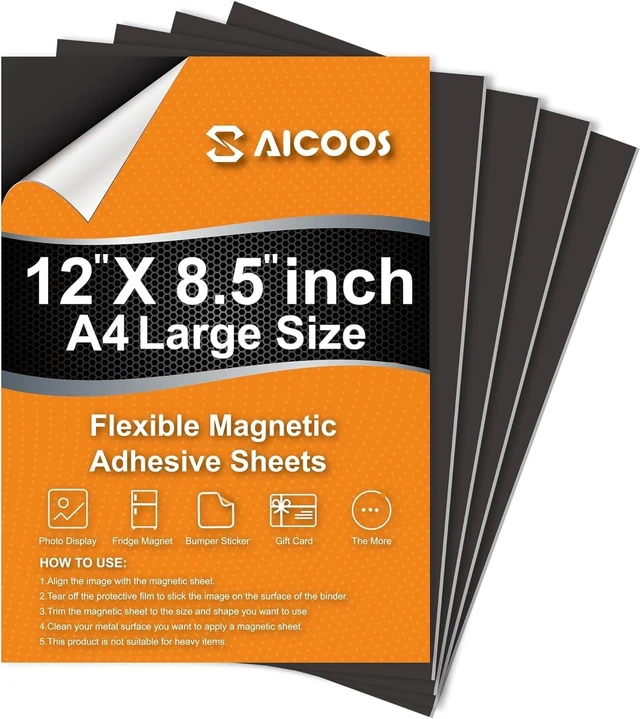 Main image of Magnet Sheets with Adhesive, 12x8.5" Magnetic Sheets for Crafts & Stickers | Large size flexible cuttable sheets for photos, die storage & DIY; strong peel-and-stick backing for classroom crafts