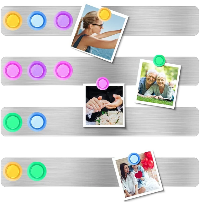 Main image of Frameless Magnetic Stainless Iron Board Strips, Adhesive Backing Bulletin Bar Board with 10 Pieces Colorful Magnet, Memo Strip for Office Home 4Pcs