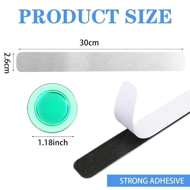Alt view image 2 of 7 - Frameless Magnetic Stainless Iron Board Strips, Adhesive Backing Bulletin Bar Board with 10 Pieces Colorful Magnet, Memo Strip for Office Home 4Pcs