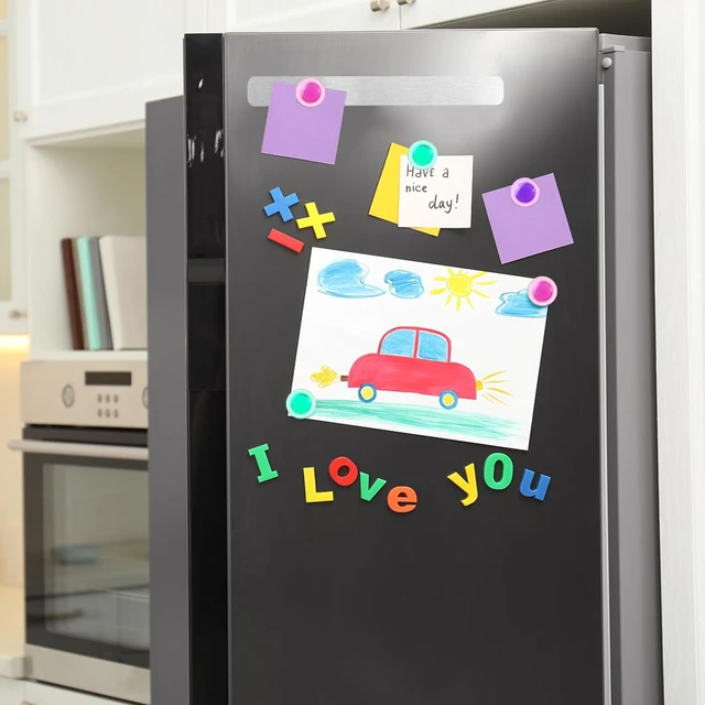 Alt view image 4 of 7 - Frameless Magnetic Stainless Iron Board Strips, Adhesive Backing Bulletin Bar Board with 10 Pieces Colorful Magnet, Memo Strip for Office Home 4Pcs