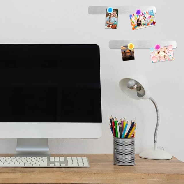 Alt view image 6 of 7 - Frameless Magnetic Stainless Iron Board Strips, Adhesive Backing Bulletin Bar Board with 10 Pieces Colorful Magnet, Memo Strip for Office Home 4Pcs