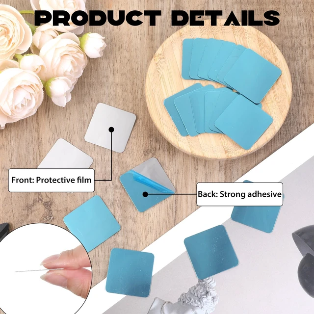 Alt view image 3 of 7 - Metal Plates for Magnetic Mounts 50 Pcs 1.18 x 1.18 in Square Steel Strips with Adhesive Backing for Magnets on Non-Steel Vents