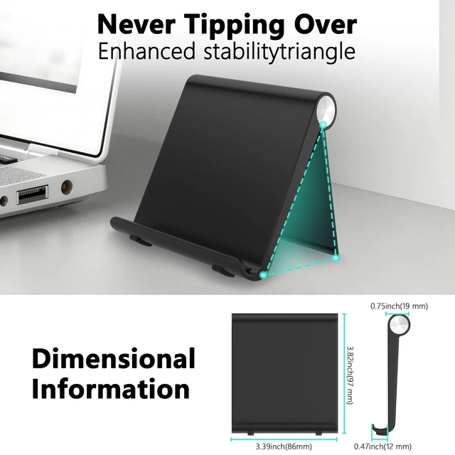 Alt view image 3 of 7 - Cell Phone Foldable Stand for Desk, Portable Cell Phone Holder, Adjustable Tablet Dock, Office Desk Accessories for iPhone 18 17 16 15 14 13 Pro Max Air, Galaxy S25, S24, Black