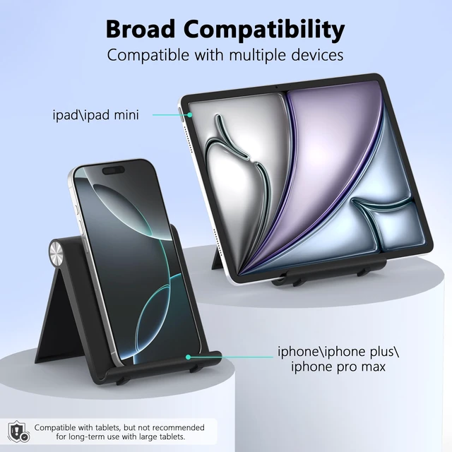 Alt view image 6 of 7 - Cell Phone Foldable Stand for Desk, Portable Cell Phone Holder, Adjustable Tablet Dock, Office Desk Accessories for iPhone 18 17 16 15 14 13 Pro Max Air, Galaxy S25, S24, Black