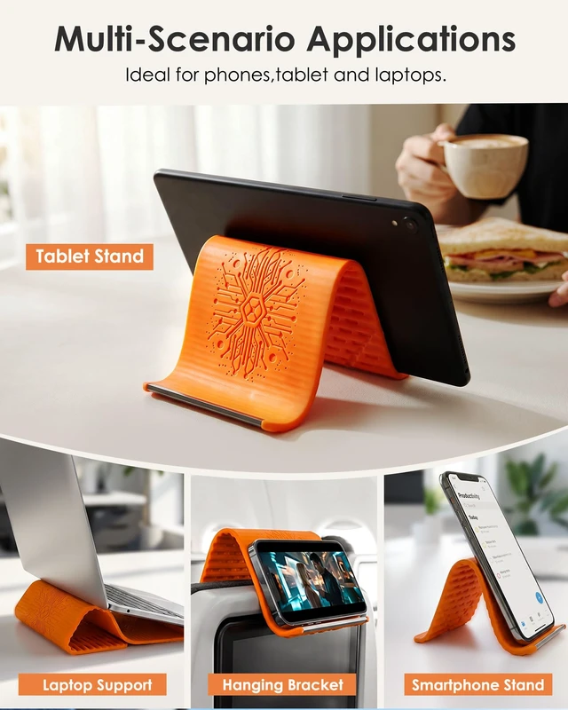 Alt view image 5 of 7 - Airplane Phone Holder, Flexible Silicone Aluminum Phone Holder | Folding Cellphone Stand for Desk, Bed, Office, Treadmill - Airplane Gadgets for Long Travel Accessories - Plane Essential