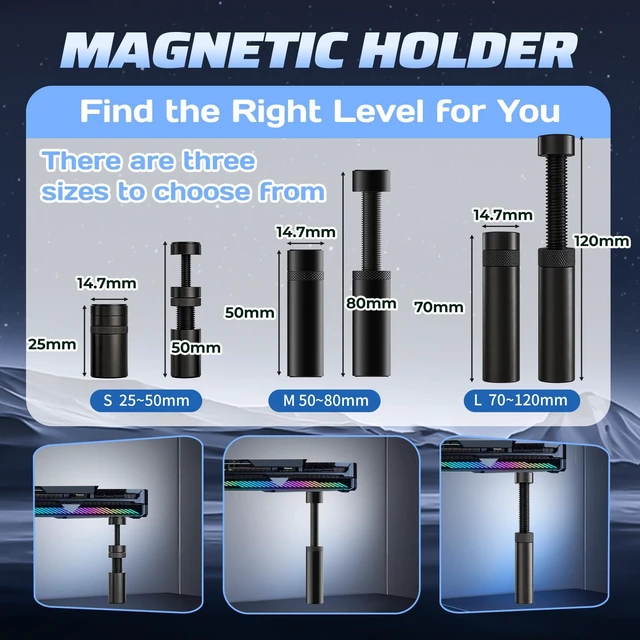 Alt view image 2 of 7 - GPU Support Bracket, Magnetic Graphics Card Holder Stand with Non-Slip Base | Adjustable Anti-Sag Brace for Most Cases, S Size 2.6-5cm, Black