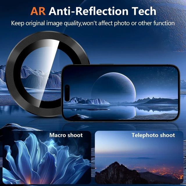 Alt view image 3 of 7 - for iPhone 18 Pro Camera Lens Protector, Ultra HD Individual Camera Lens Ring 9H Tempered Glass Camera Cover, Scratch-Proof Metal Aluminum Alloy Precise Fit Case Friendly,Black