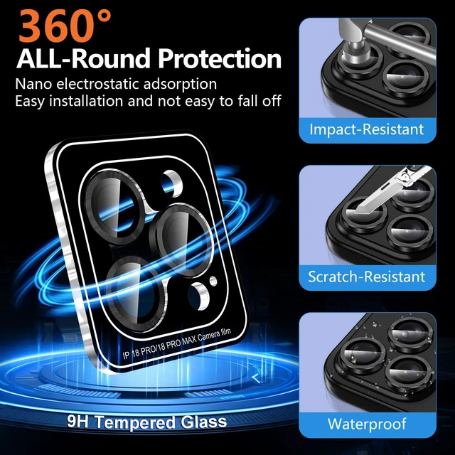 Alt view image 2 of 7 - for iPhone 18 Pro Camera Lens Protector, Ultra HD Individual Camera Lens Ring 9H Tempered Glass Camera Cover, Scratch-Proof Metal Aluminum Alloy Precise Fit Case Friendly,Black