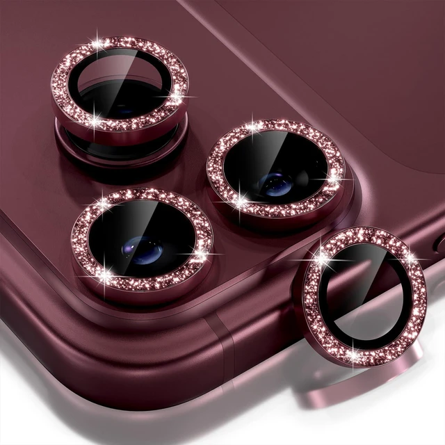 Main image of for iPhone 18 Pro/Pro Max Camera Lens Protector, Glitter Burgundy | Ultra HD, Bling 9H Tempered Glass Camera Cover Screen Protector Metal Ring Decoration Accessories (Glitter-Burgundy)