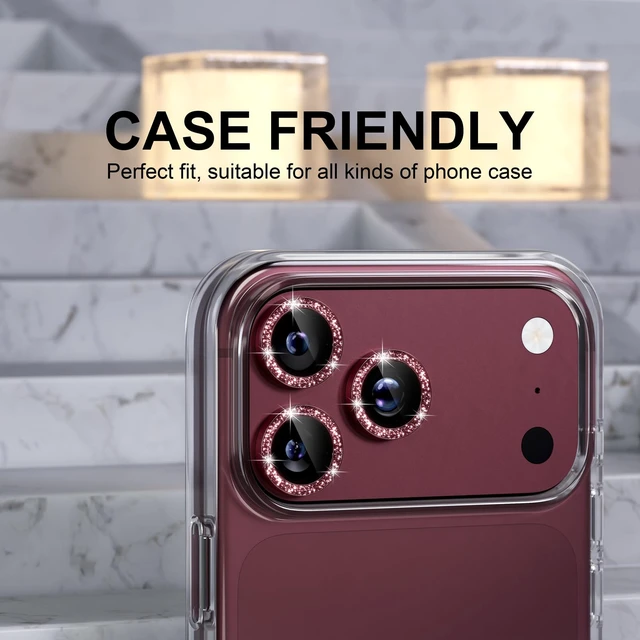 Alt view image 4 of 7 - for iPhone 18 Pro/Pro Max Camera Lens Protector, Glitter Burgundy | Ultra HD, Bling 9H Tempered Glass Camera Cover Screen Protector Metal Ring Decoration Accessories (Glitter-Burgundy)