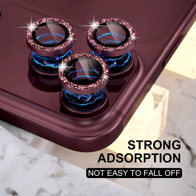 Alt view image 6 of 7 - for iPhone 18 Pro/Pro Max Camera Lens Protector, Glitter Burgundy | Ultra HD, Bling 9H Tempered Glass Camera Cover Screen Protector Metal Ring Decoration Accessories (Glitter-Burgundy)