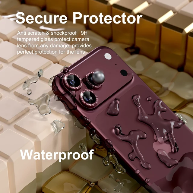 Alt view image 3 of 7 - Compatible for iPhone 18 Pro/iPhone 18 Pro Max Camera Lens Protector | 9H Tempered Glass Ultra HD Bling Camera Screen Protector Cover Metal Individual Ring Decoration Accessories, Burgundy Glitter
