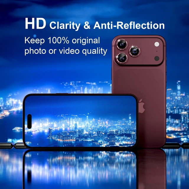 Alt view image 4 of 7 - Compatible for iPhone 18 Pro/iPhone 18 Pro Max Camera Lens Protector | 9H Tempered Glass Ultra HD Bling Camera Screen Protector Cover Metal Individual Ring Decoration Accessories, Burgundy Glitter