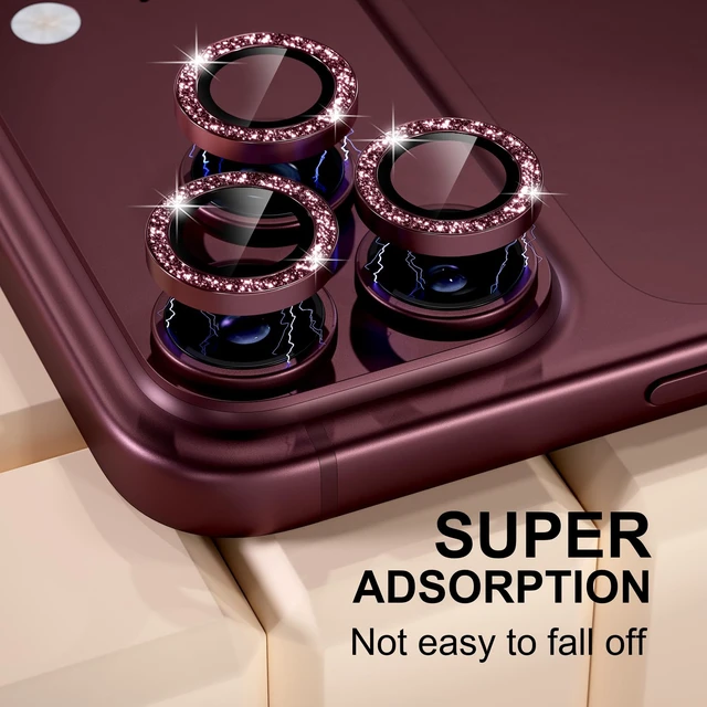 Alt view image 6 of 7 - Compatible for iPhone 18 Pro/iPhone 18 Pro Max Camera Lens Protector | 9H Tempered Glass Ultra HD Bling Camera Screen Protector Cover Metal Individual Ring Decoration Accessories, Burgundy Glitter