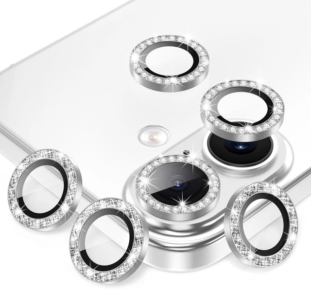 Main image of 3+3 6 Pack for iPhone 17 Camera Lens Protector Cover | Individual Bling Diamond & Bling Glitter Sparkle Cute Gem Metal Ring, 9H Tempered HD Glass
