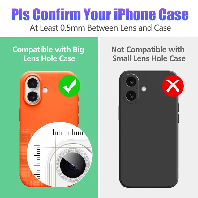 Alt view image 3 of 7 - 3+3 6 Pack for iPhone 17 Camera Lens Protector Cover | Individual Bling Diamond & Bling Glitter Sparkle Cute Gem Metal Ring, 9H Tempered HD Glass