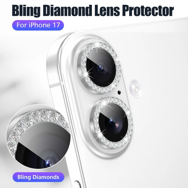 Alt view image 4 of 7 - 3+3 6 Pack for iPhone 17 Camera Lens Protector Cover | Individual Bling Diamond & Bling Glitter Sparkle Cute Gem Metal Ring, 9H Tempered HD Glass